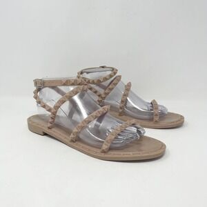 Steve Madden Travel J Flat Jelly Sandals Wms 9 Rose Pink Strappy Pyramid Stud‎